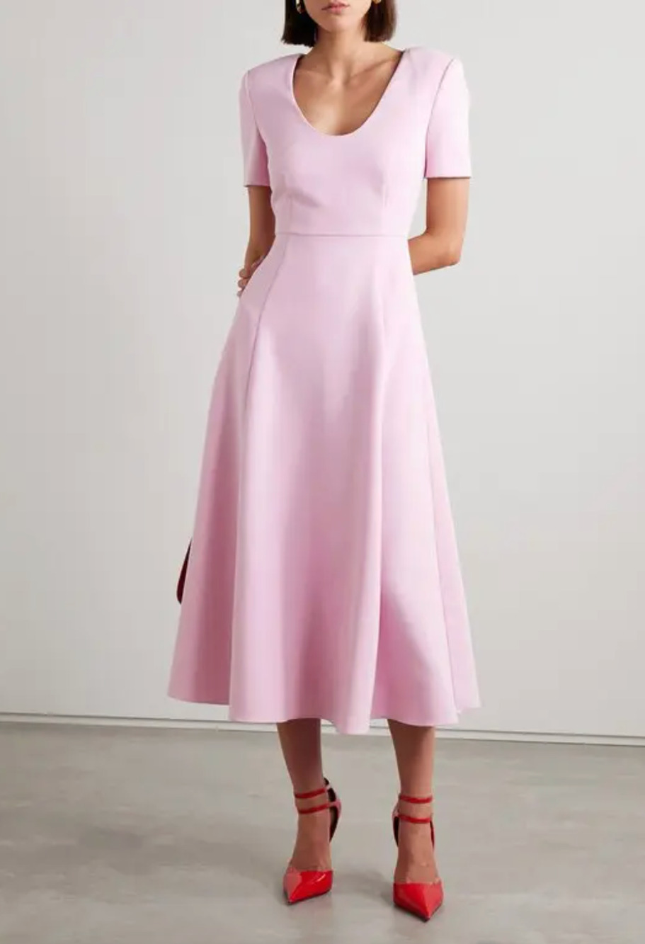 Roland Mouret Pink Crepe Fit-And-Flare Midi Dress Short Sleeve US 10 UK 14